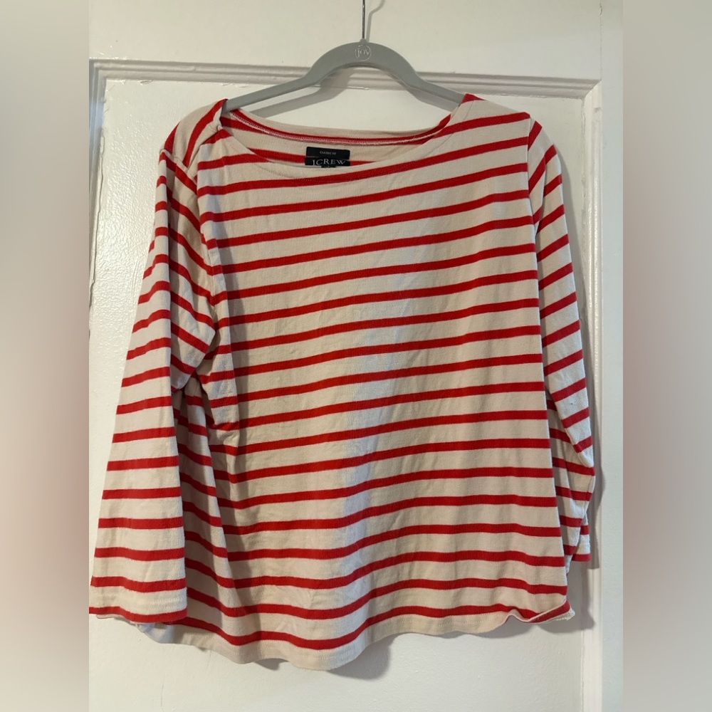 J. Crew Women's Top in Red and Cream Stripes